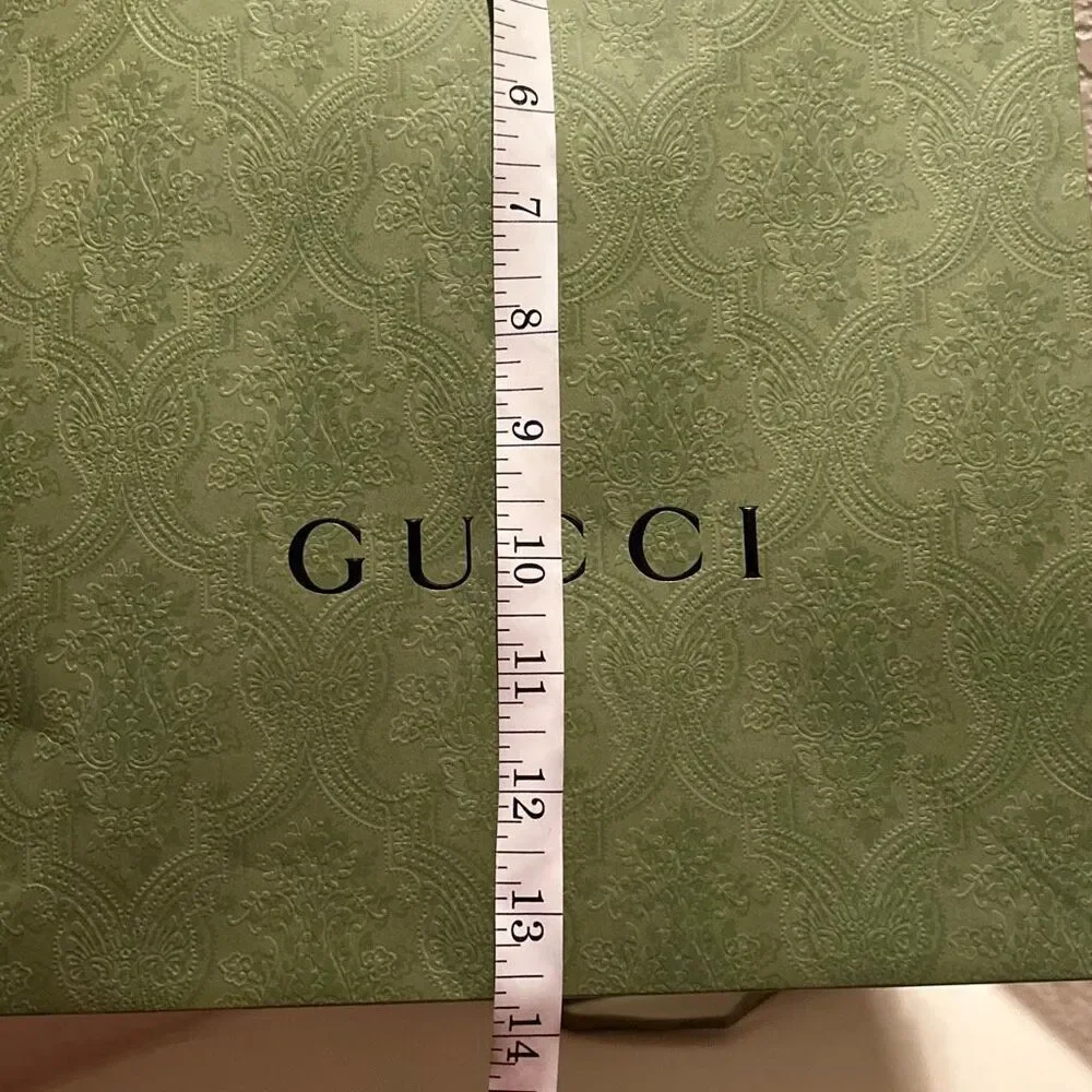 Gucci Shopping Bag Box & Ribbon Olive Green Gift Set Wrapping Small Size
